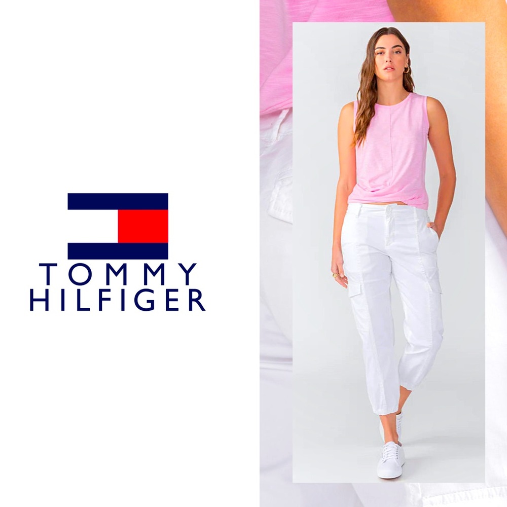 Tommy Hilfiger White Roll-Cuff Capri Cropped Cargo Pants
